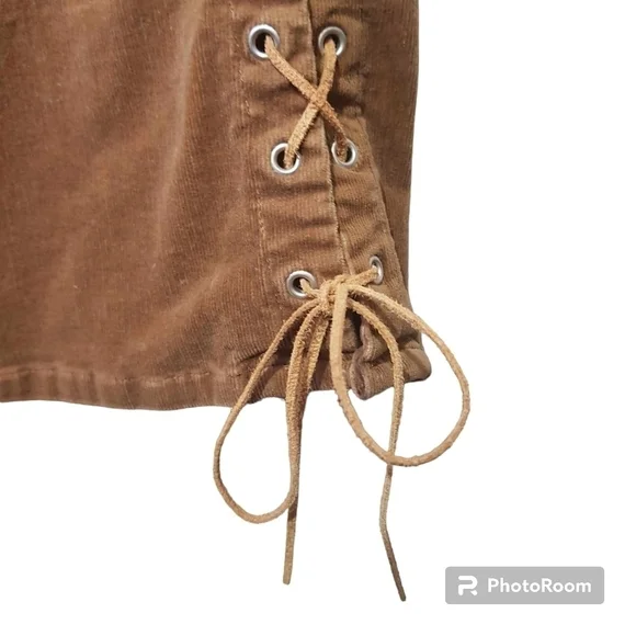 Max Studio Lace Up Brown Corduroy Pants Midrise Bootcut Flare - Picture 4 of 12